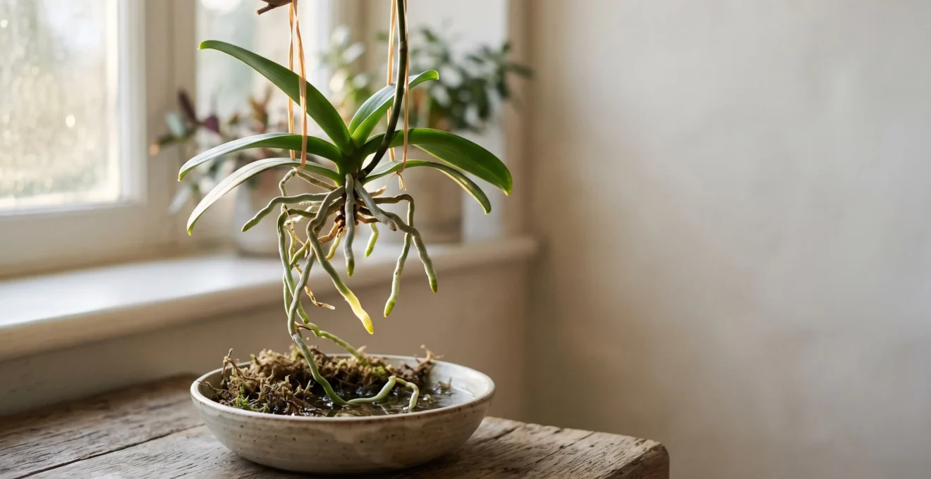 Orchidee sans racines en pleine regeneration, symbole de renaissance botanique en 30 jours