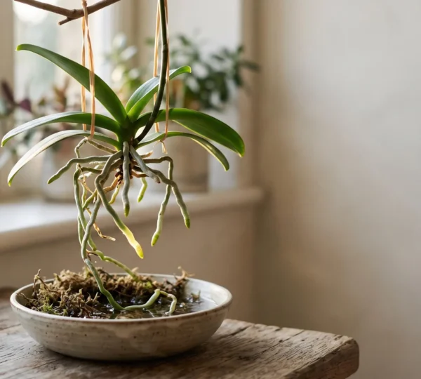Orchidee sans racines en pleine regeneration, symbole de renaissance botanique en 30 jours
